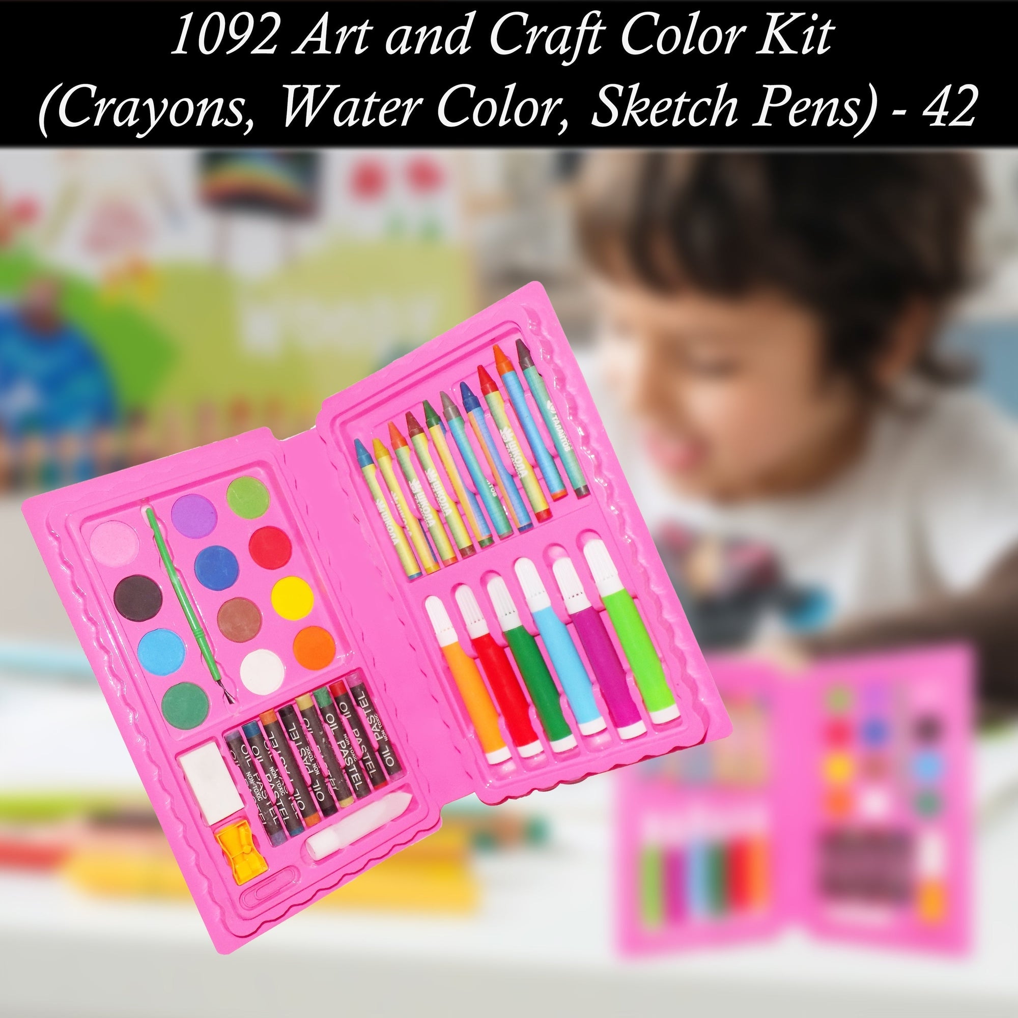 Art and Craft Color Kit (Crayons, Water Color, Sketch Pens) - 42 Pcs 
