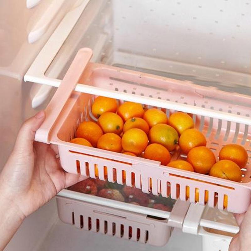 Adjustable Fridge Storage Basket, Fridge Racks Tray Sliding Storage Racks 