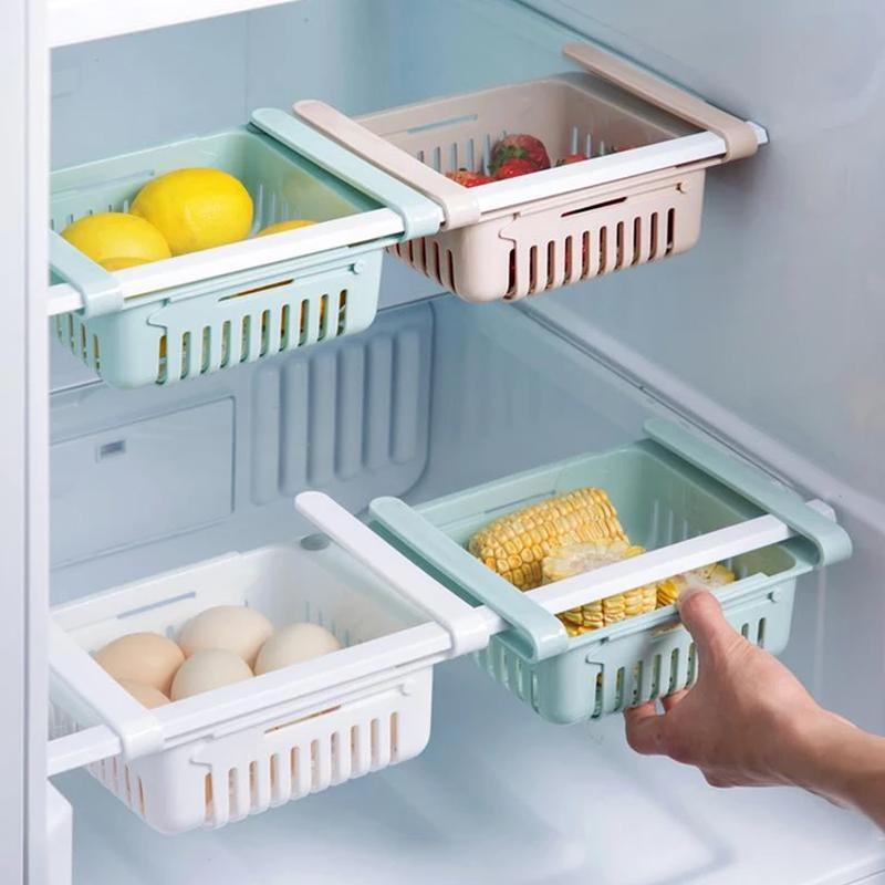 Adjustable Fridge Storage Basket, Fridge Racks Tray Sliding Storage Racks 