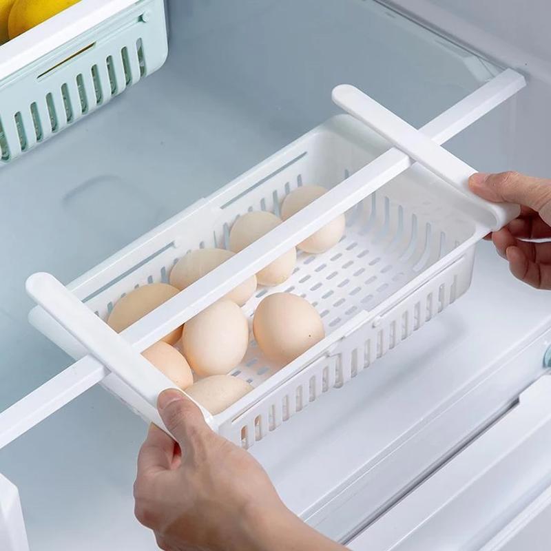 Adjustable Fridge Storage Basket, Fridge Racks Tray Sliding Storage Racks 