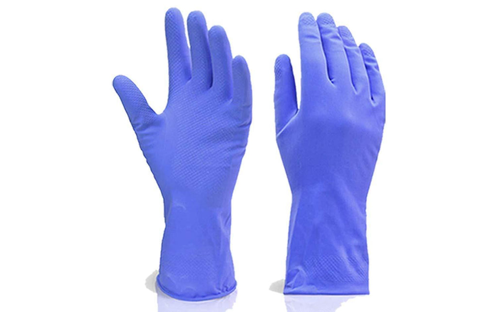 '- Flock line Reusable Rubber Hand Gloves (Blue) - 1pc