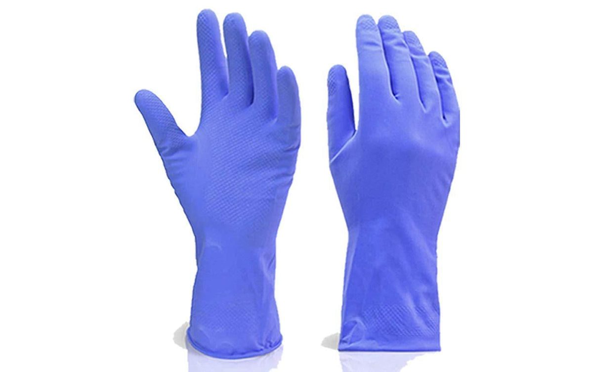 '- Flock line Reusable Rubber Hand Gloves (Blue) - 1pc
