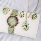 5-Piece Women's Leaf Quartz Watch & Jewelry Set – Casual Fashion