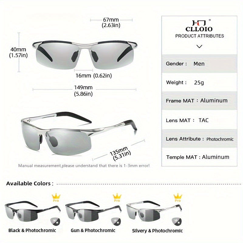 Aluminum Frame Fashion Glasses – Polarized Photochromic Sunglasses