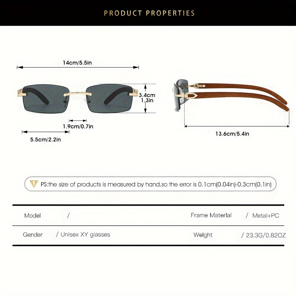 6 Pairs Trendy Rectangle Rimless Vintage Style Sunglasses