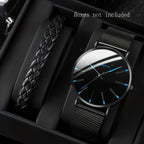 2-Piece Black Round Quartz Unisex Watch Set – PU Leather Strap & Bracelet