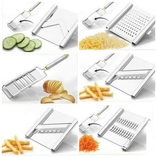 6 in 1 Stainless Steel Kitchen Chips Chopper Cutter Slicer and Grater with Handle